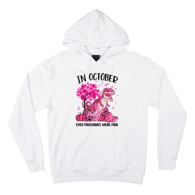 In October Even Dinosaur Wear Pink Ribbon Breast Cancer Gift Hoodie