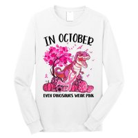 In October Even Dinosaur Wear Pink Ribbon Breast Cancer Gift Long Sleeve Shirt