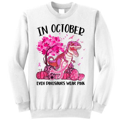 In October Even Dinosaur Wear Pink Ribbon Breast Cancer Gift Sweatshirt