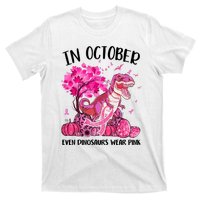 In October Even Dinosaur Wear Pink Ribbon Breast Cancer Gift T-Shirt