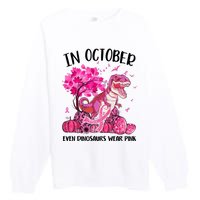 In October Even Dinosaur Wear Pink Ribbon Breast Cancer Gift Premium Crewneck Sweatshirt