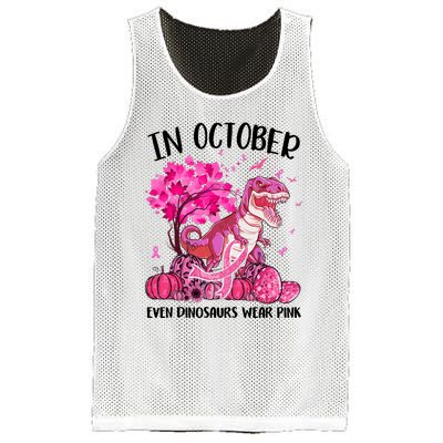 In October Even Dinosaur Wear Pink Ribbon Breast Cancer Gift Mesh Reversible Basketball Jersey Tank