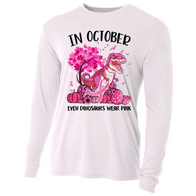 In October Even Dinosaur Wear Pink Ribbon Breast Cancer Gift Cooling Performance Long Sleeve Crew