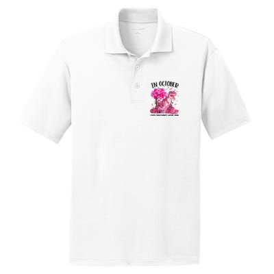 In October Even Dinosaur Wear Pink Ribbon Breast Cancer Gift PosiCharge RacerMesh Polo