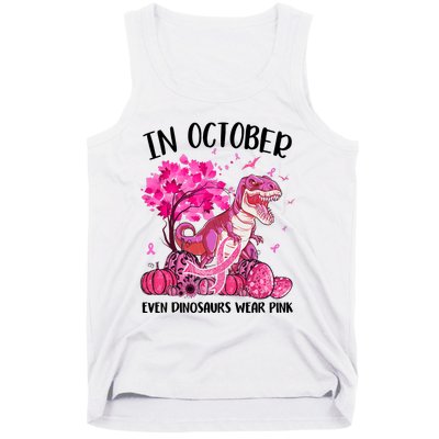 In October Even Dinosaur Wear Pink Ribbon Breast Cancer Gift Tank Top