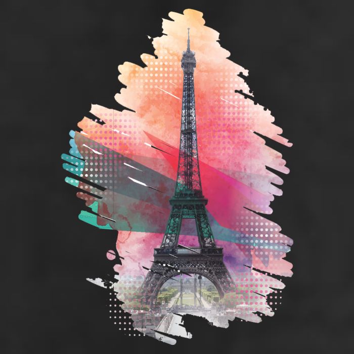 Illustration Of Eiffel Tower In Paris 7 Panel Mesh Trucker Snapback Hat
