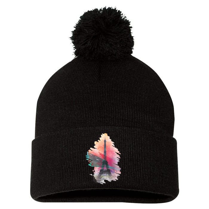 Illustration Of Eiffel Tower In Paris Pom Pom 12in Knit Beanie