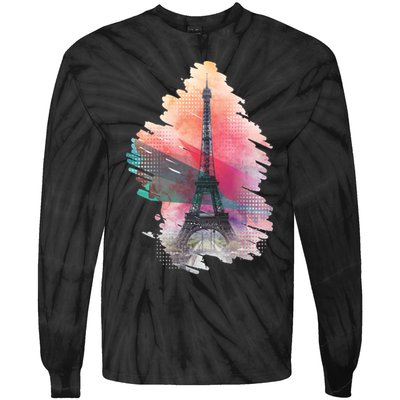 Illustration Of Eiffel Tower In Paris Tie-Dye Long Sleeve Shirt