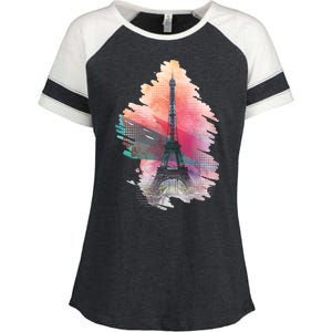 Illustration Of Eiffel Tower In Paris Enza Ladies Jersey Colorblock Tee