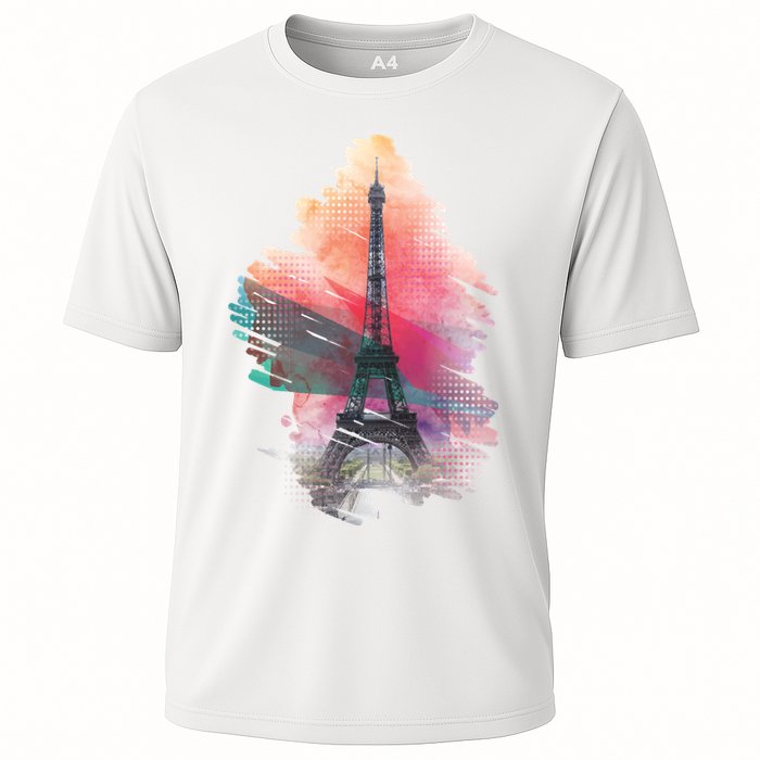 Illustration Of Eiffel Tower In Paris Cooling Performance Crew T-Shirt