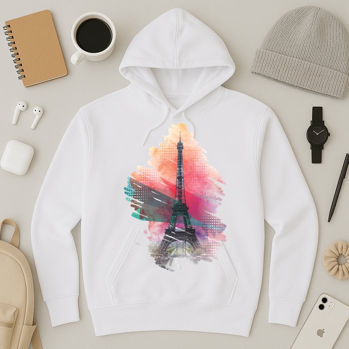 Illustration Of Eiffel Tower In Paris Hoodie