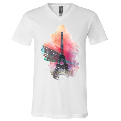 Illustration Of Eiffel Tower In Paris V-Neck T-Shirt