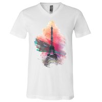 Illustration Of Eiffel Tower In Paris V-Neck T-Shirt