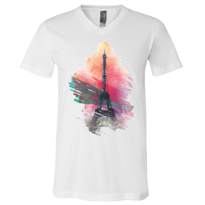 Illustration Of Eiffel Tower In Paris V-Neck T-Shirt
