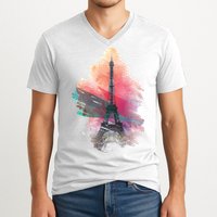 Illustration Of Eiffel Tower In Paris V-Neck T-Shirt