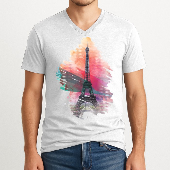 Illustration Of Eiffel Tower In Paris V-Neck T-Shirt