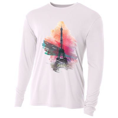 Illustration Of Eiffel Tower In Paris Cooling Performance Long Sleeve Crew