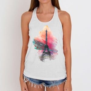 Illustration Of Eiffel Tower In Paris Women's Knotted Racerback Tank