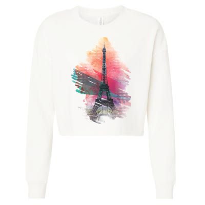 Illustration Of Eiffel Tower In Paris Cropped Pullover Crew