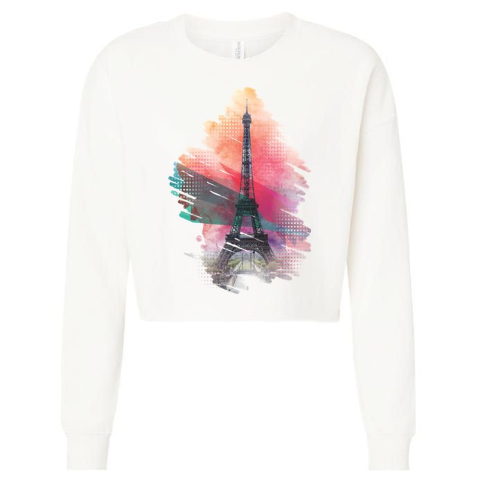Illustration Of Eiffel Tower In Paris Cropped Pullover Crew