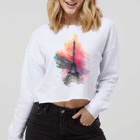 Illustration Of Eiffel Tower In Paris Cropped Pullover Crew