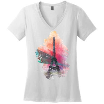 Illustration Of Eiffel Tower In Paris Women's V-Neck T-Shirt