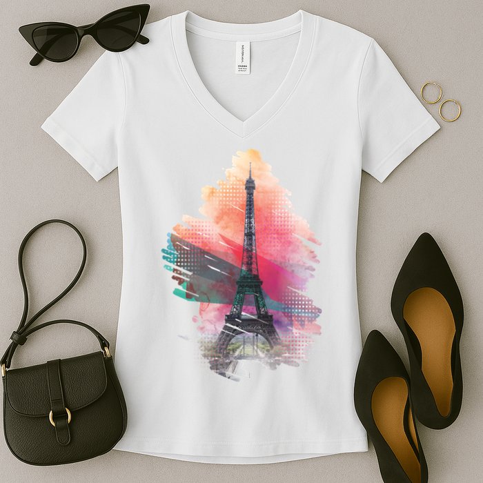 Illustration Of Eiffel Tower In Paris Women's V-Neck T-Shirt