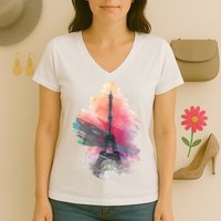 Illustration Of Eiffel Tower In Paris Women's V-Neck T-Shirt