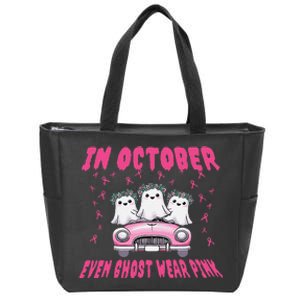 In October Even Ghost Wear Pin.K Halloween Breast Cancer Zip Tote Bag