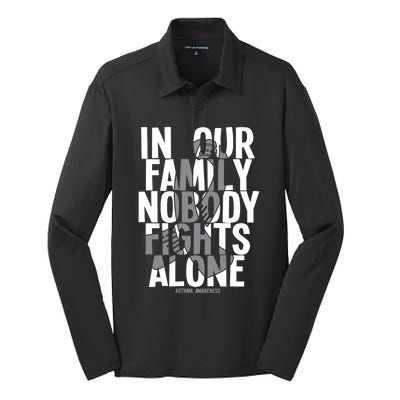 In Our Family Nobody Fights Alone Asthma Awareness Great Gift Silk Touch Performance Long Sleeve Polo