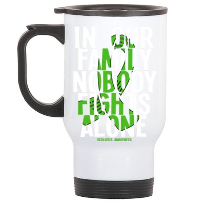 In Our Family Nobody Fights Alone Scoliosis Awareness Cool Gift Stainless Steel Travel Mug