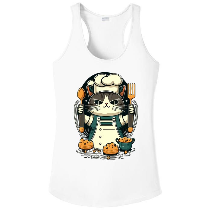 Illustration Of Funny Chef Cat Ready To Cook Ladies PosiCharge Competitor Racerback Tank