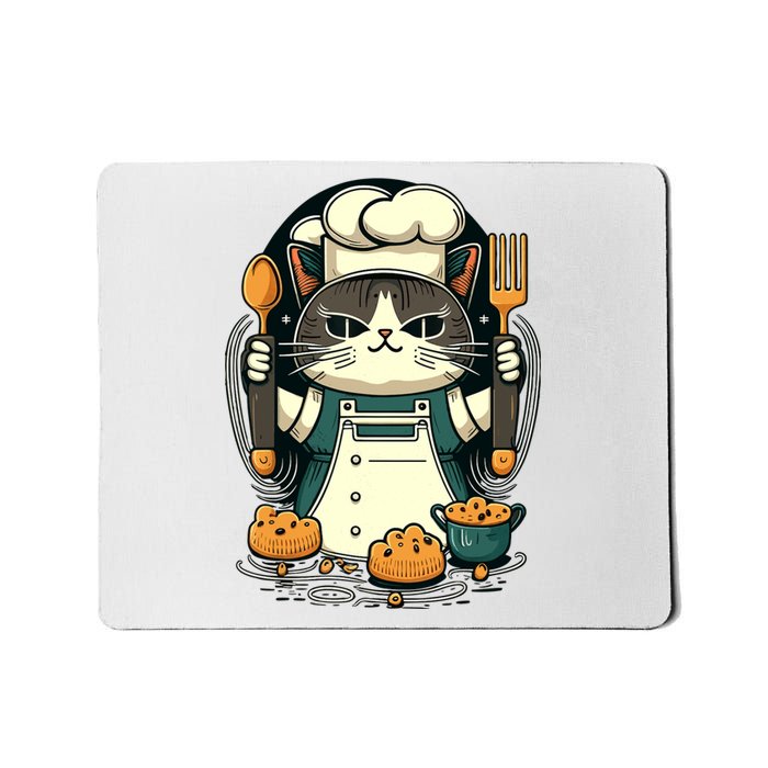 Illustration Of Funny Chef Cat Ready To Cook Mousepad