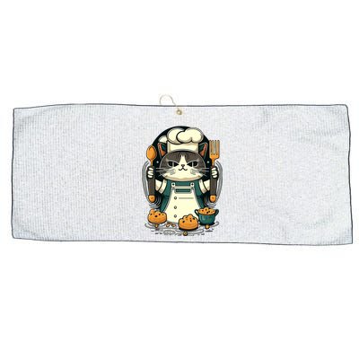 Illustration Of Funny Chef Cat Ready To Cook Large Microfiber Waffle Golf Towel