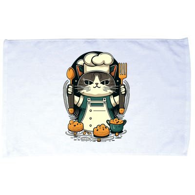 Illustration Of Funny Chef Cat Ready To Cook Microfiber Hand Towel