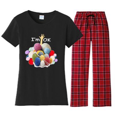 I’m Ok Funny Crochet And Knitting Yarn Mess Women's Flannel Pajama Set