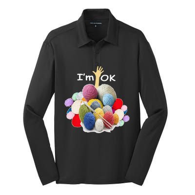 I’m Ok Funny Crochet And Knitting Yarn Mess Silk Touch Performance Long Sleeve Polo