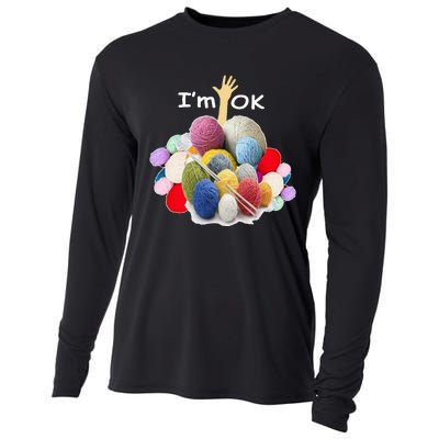 I’m Ok Funny Crochet And Knitting Yarn Mess Cooling Performance Long Sleeve Crew