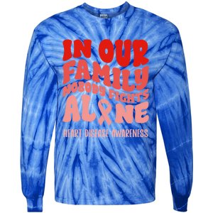 In Our Family Nobody Fights Alone Heart Disease Awareness Cool Gift Tie-Dye Long Sleeve Shirt