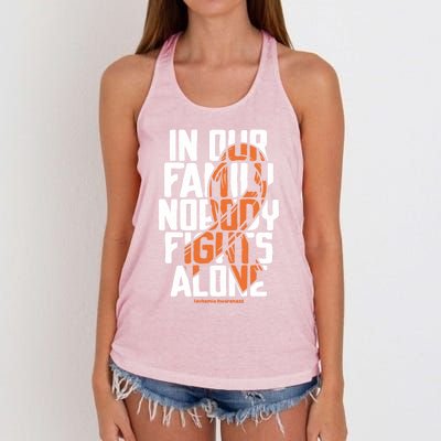 In Our Family Nobody Fights Alone Leukemia Awareness Month Meaningful Gift Women's Knotted Racerback Tank