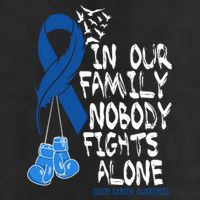 In Our Family Nobody Fights Alone Colon Cancer Awareness 7 Panel Mesh Trucker Snapback Hat