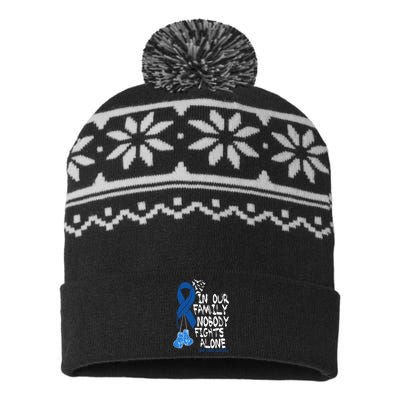 In Our Family Nobody Fights Alone Colon Cancer Awareness USA-Made Snowflake Beanie