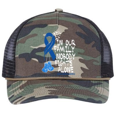 In Our Family Nobody Fights Alone Colon Cancer Awareness Retro Rope Trucker Hat Cap