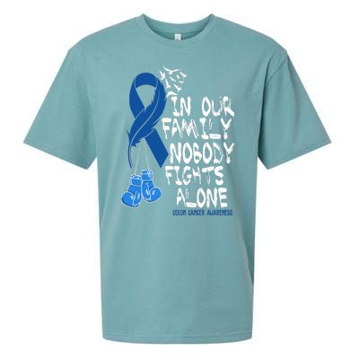 In Our Family Nobody Fights Alone Colon Cancer Awareness Sueded Cloud Jersey T-Shirt