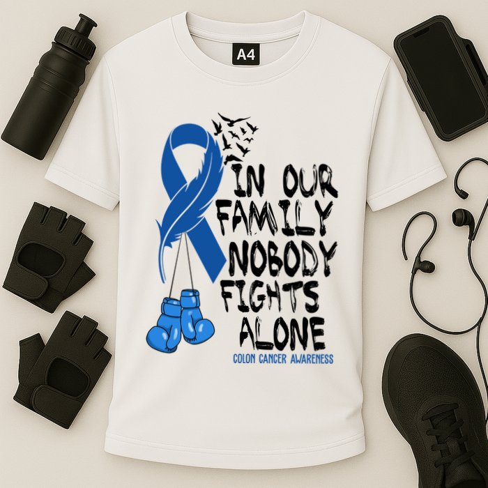 In Our Family Nobody Fights Alone Colon Cancer Awareness Cooling Performance Crew T-Shirt