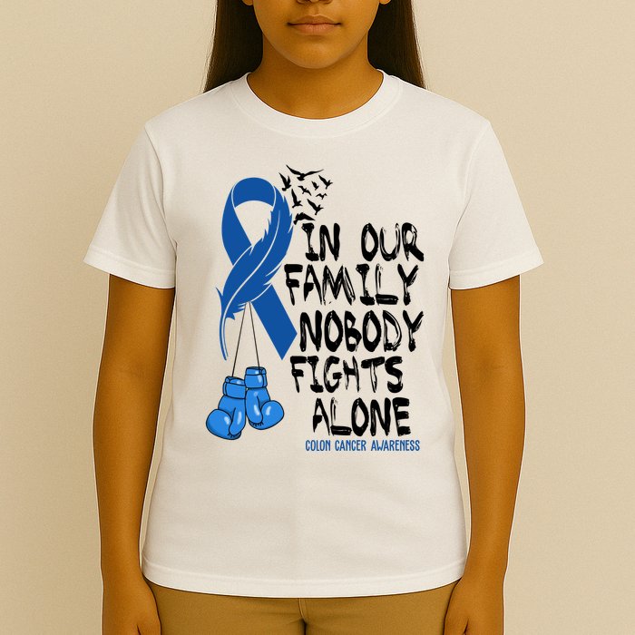 In Our Family Nobody Fights Alone Colon Cancer Awareness T-Shirt