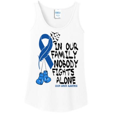 In Our Family Nobody Fights Alone Colon Cancer Awareness Ladies Essential Tank