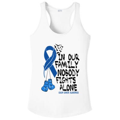In Our Family Nobody Fights Alone Colon Cancer Awareness Ladies PosiCharge Competitor Racerback Tank