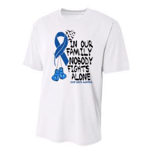 In Our Family Nobody Fights Alone Colon Cancer Awareness Youth Performance Sprint T-Shirt