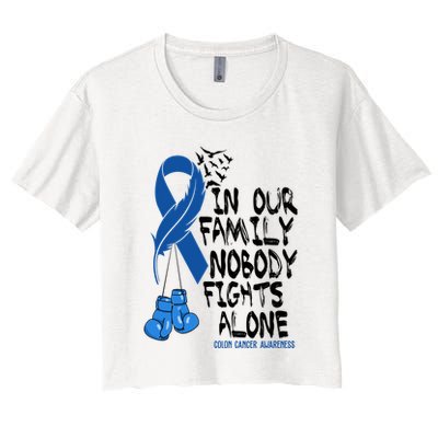 In Our Family Nobody Fights Alone Colon Cancer Awareness Crop Top